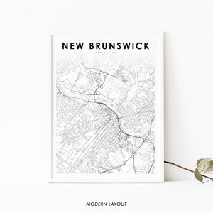 New Brunswick NJ Karte Print, New Jersey USA Karte Kunst Poster, Rutgers City Street Road Map Print, Kinderzimmer Wand Büro Dekor, druckbare Karte