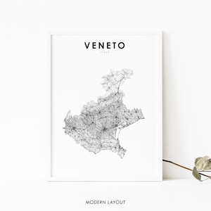 Venetien Italien Karte Print, Straßenkarte Kunst Poster, Vèneto Venetia Italia Karte Kunst, Venedig VERONA Padua, Raum Wand Büro Dekor, druckbare Karte