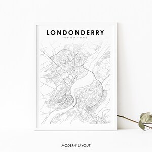Londonderry Nordirland Karte Print, UK Karte Art Poster, Derry, Stadt Straße Road Map Print, Kinderzimmer Wand Büro Dekor, druckbare Karte