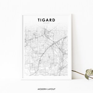 Tigard OR Map Print, Oregon USA Karte Art Poster, Portland, City Street Road Map Print, Kinderzimmer Wand Büro Dekor, minimalistisch, printable