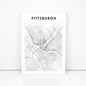 Downtown Pittsburgh PA Map Print, Pennsylvania USA Map Art Poster, City Street Road Map Print, Nursery Room Wall Office Decor, Printable Map
