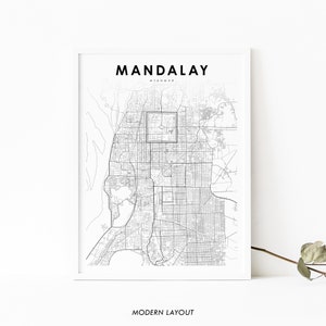 Mandalay Myanmar Map Print, Map Art Poster, Burma City Street Road Map Print,Nursery Room Wall Office Decor, Printable Map