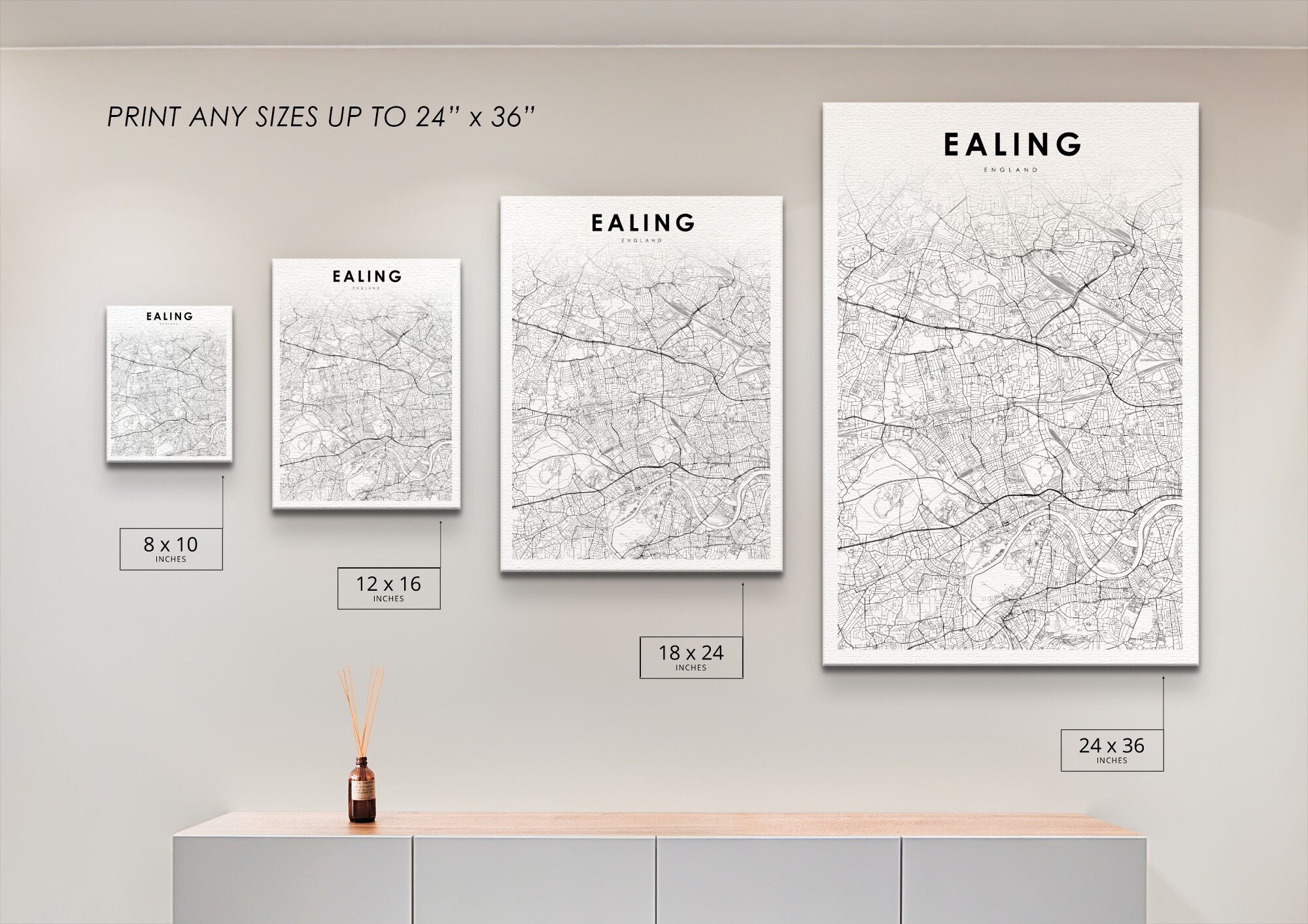 Digital Prints City Street Map Print Ealing London Map Print Printable