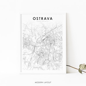 Ostrava Tschechien Karte Print, Tschechien Karte Art Poster, Česká, City Street Road Map Print, Kinderzimmer Wand Büro Dekor, druckbare Karte