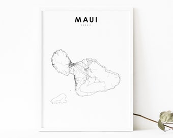 Maui HI Map Print, Hawaii USA Map Art Poster, Kahului City Street Road Map Print, Nursery Room Wall Office Decor, Printable Map