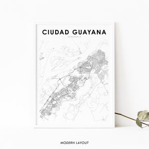Ciudad Guayana Venezuela Map Print, Guayana City Bolívar Map Art Poster, City Street Road Map Print Nursery Room Office Wall Decor Printable