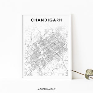 Chandigarh India kaart afdrukken, kaart kunst poster, Punjab Haryana, stad straat routekaart afdrukken, kinderkamer muur kantoor decor, afdrukbare kaart
