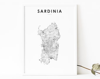 Sardaigne Italie Carte Imprimer, Feuille de route Art Affiche, Sardegna Sardaigne Cagliari Italia Carte Art, Chambre d’enfant Mur Bureau Décor, Carte imprimable