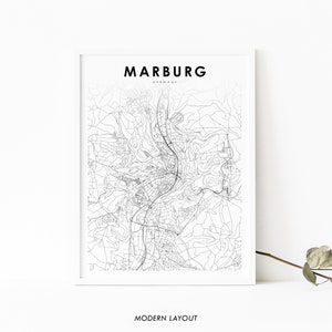 Marburg Deutschland Karte Print, Hessen Deutschland Karte Kunst Poster, Stadt Straße Straße Karte Druck, Kinderzimmer Wand Büro Dekor, druckbare Karte