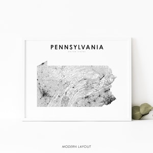 Impression de carte de Pennsylvanie, impression de carte routière d'état, affiche d'art de carte de PA USA États-Unis, décor de bureau de mur de salle de pépinière, carte imprimable