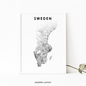 Impresión de mapas del sur de Suecia, cartel de arte de la hoja de ruta, Estocolmo sueco Sverige, arte del mapa, decoración de la oficina de la pared de la sala de la guardería, mapa imprimible