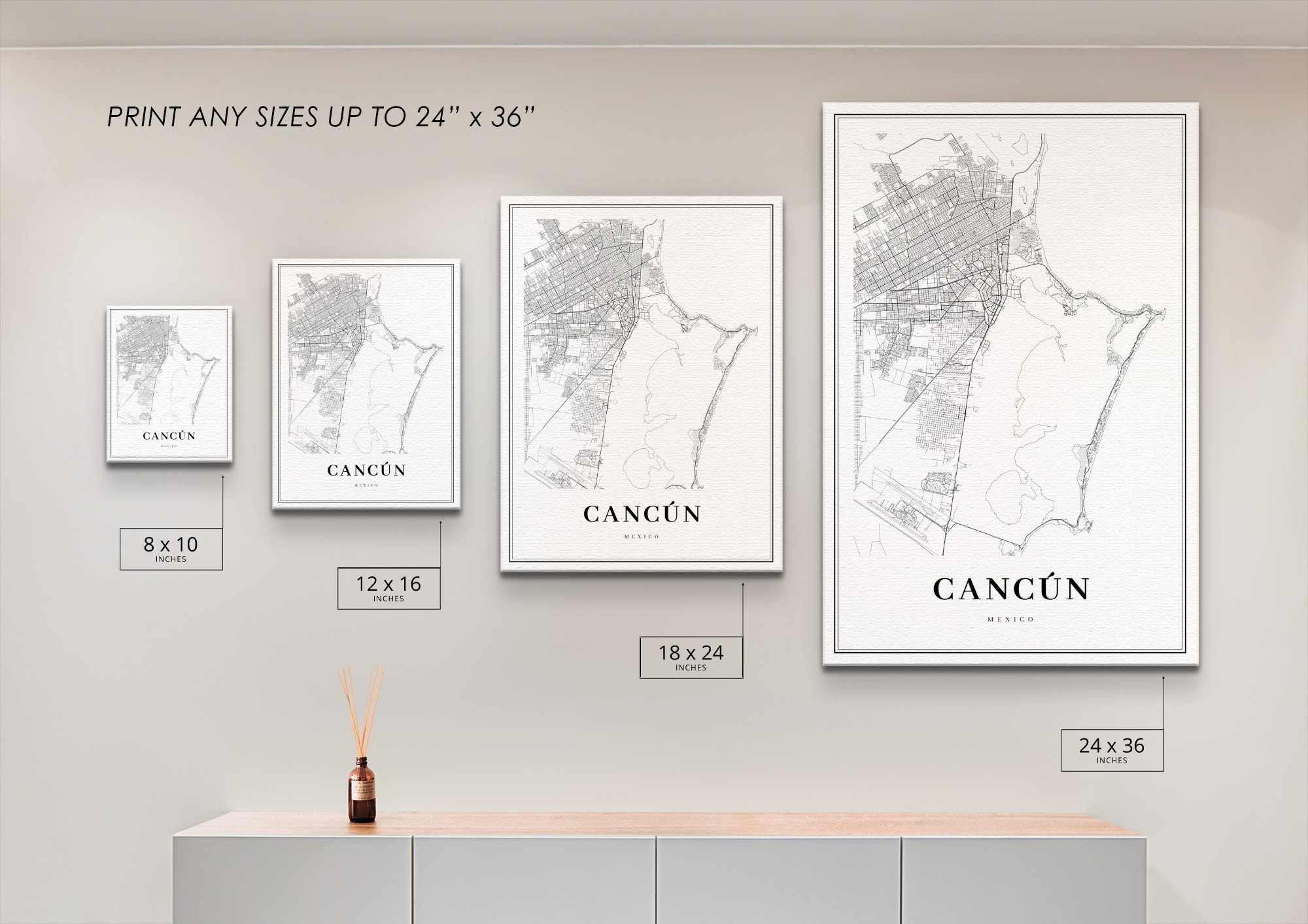 Cancun Area Mexico Map Print Cancún México Map Art Poster | Etsy