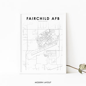 Impressão de mapa Fairchild AFB WA, pôster da Base Aérea Washington EUA, arte de mapa de base militar, decoração de parede de escritório, mapa minimalista para impressão