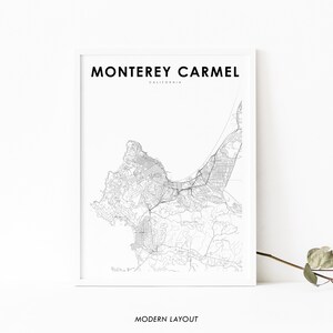Monterey Carmel CA Karte Druck, Kalifornien USA Karte Kunst Poster, Stadt Straße Straße Karte Druck, Kinderzimmer Wand Büro Dekor, druckbare Karte
