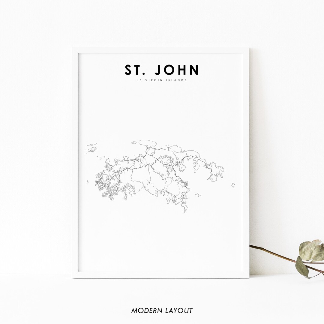 St. John US Virgin Islands Map Print, Saint John USVI Road Map Poster ...