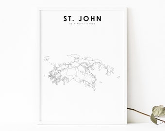 St. John US Virgin Islands Map Print, Saint John USVI Road Map Poster, Caribbean Map Art, Nursery Room Wall Office Decor, Printable Map