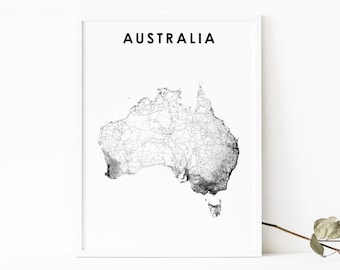 Australia Map Print, Country Road Map Art Poster, Sydney Melbourne Brisbane Oceania Map Art, Nursery Room Wall Office Decor, Printable Map