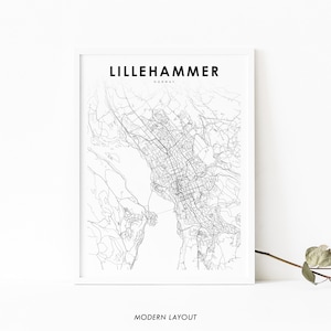 Lillehammer Norway Map Print, Map Art Poster, Innlandet Norge, City Street Road Map Print, Nursery Room Wall Office Decor, Printable Map