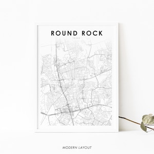 Round Rock TX Map Print, Texas USA Map Art Poster, Greater Austin, City Street Road Map Print, Nursery Room Wall Office Decor, Printable Map