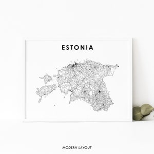 Estonia Map Print, Country Road Map Art Poster, Eesti Vabariik Estonian Tallinn Map Art, Nursery Room Wall Office Decor, Printable Map