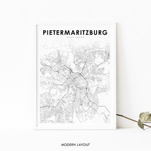 Pietermaritzburg Afrique du Sud Carte Imprimer, Carte Art Affiche, KwaZulu-Natal, City Street Road Map Print, Nursery Room Office Wall Decor Imprimable