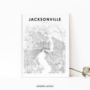 Jacksonville Area FL Map Print, Florida USA Kaart Art Poster, City Street Road Map Print, Kinderkamer Muur Kantoor Decor, Afdrukbare kaart