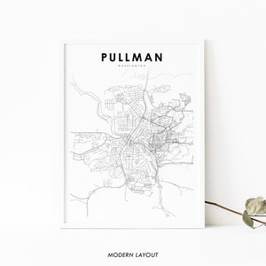 Pullman WA Map Print, Washington USA Map Art Poster, WSU Whitman, City Street Road Map Print, Nursery Room Wall Office Decor, Printable Map