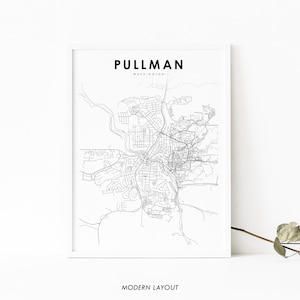 Pullman WA Map Print, Washington USA Map Art Poster, WSU Whitman, City Street Road Map Print, Nursery Room Wall Office Decor, Printable Map