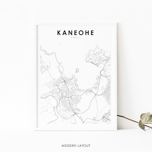 Stampa della mappa Kaneohe HI, poster artistico della mappa Hawaii USA, arte della mappa Kāne'ohe, stampa della mappa stradale della città, decorazione dell'ufficio della parete della stanza della scuola materna, mappa stampabile