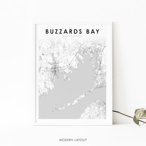 Buzzards Bay MA Map Print, Massachusetts USA Karte Art Poster, New Bedford, City Road Map Print, Kinderzimmer Wand Büro Dekor, printable