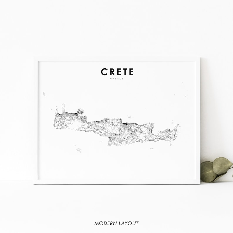 Crete Greece Map Print, Road Map Art Poster, Κρήτη Kríti Krḗtē Greek, Crete Island Map Art, Nursery Room Wall Office Decor, Printable Map image 1