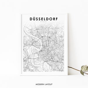 Düsseldorf Deutschland Karte Print, Düsseldorf Karte Kunst Poster, Stadt Straße Road Map Print, Kinderzimmer Wand Büro Dekor, druckbare Karte