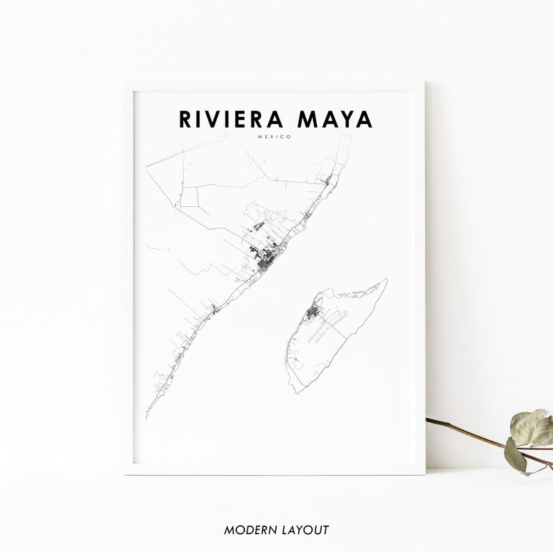 Stampa della mappa Riviera Maya Messico, Poster artistico della mappa, Playa del Carmen, Stampa della mappa stradale della città, Decorazione dell'ufficio della parete della stanza della scuola materna, Mappa stampabile immagine 1