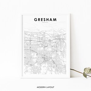 Gresham OR Map Print, Oregon USA Map Art Poster, City Street Road Map Print, Nursery Room Wall Office Decor, Printable Map
