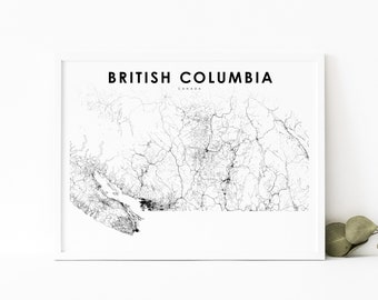 Karta över södra British Columbia, vägkarta över BC Kanada, affisch över Kanada, väggdekor för barnrum, utskrivbar karta