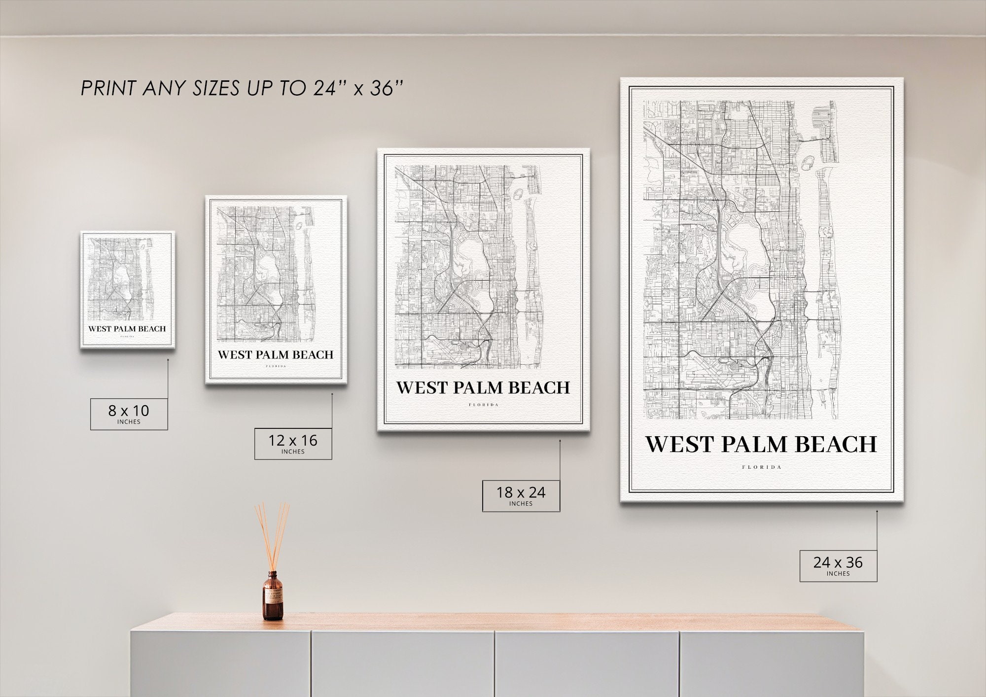 West Palm Beach FL Map Print Florida USA Map Art Poster City | Etsy