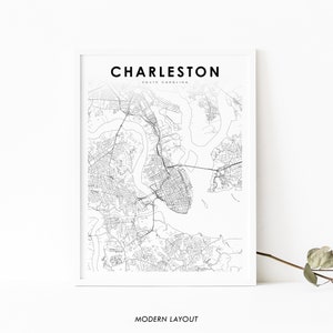 Charleston SC carte impression, Caroline du Sud USA carte Art affiche, ville rue route carte impression, pépinière chambre mur bureau Decor, carte imprimable
