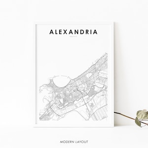 Impressão de mapa de Alexandria Egito, pôster de arte de mapa, impressão de mapa de estradas de cidades da África árabe, decoração de parede de quarto de berçário, mapa para impressão