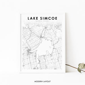 Impression de carte du lac Simcoe Ontario, ON Canada carte Art affiche, Barrie, City Street Road Map Print, Nursery Room Wall Office Decor, Printable Map