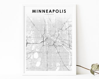 Minneapolis MN Map Print, Minnesota USA Map Art Poster, Hennepin, City Street Road Map Print, Nursery Room Wall Office Decor, Printable Map