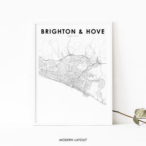Brighton and Hove England Karte Druck, Vereinigtes Königreich UK Karte Kunst Poster, Stadtstraße Karte Druck, Kinderzimmer Büro Wanddekoration, druckbare Karte
