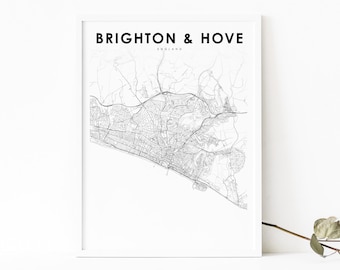 Brighton and Hove England Map Print, United Kingdom UK Map Art Poster, City Street Map Print, Nursery Room Office Wall Decor, Printable Map