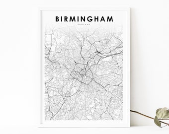 Birmingham England Map Print, United Kingdom UK Map Art Poster, City Street Road Map Print, Nursery Room Wall Office Decor, Printable Map