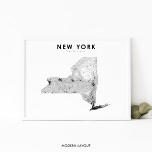 Impression de carte de New York, impression de carte routière d'état, affiche d'art de carte de NY Etats-Unis Etats-Unis, décor de bureau de mur de salle de pépinière, carte imprimable