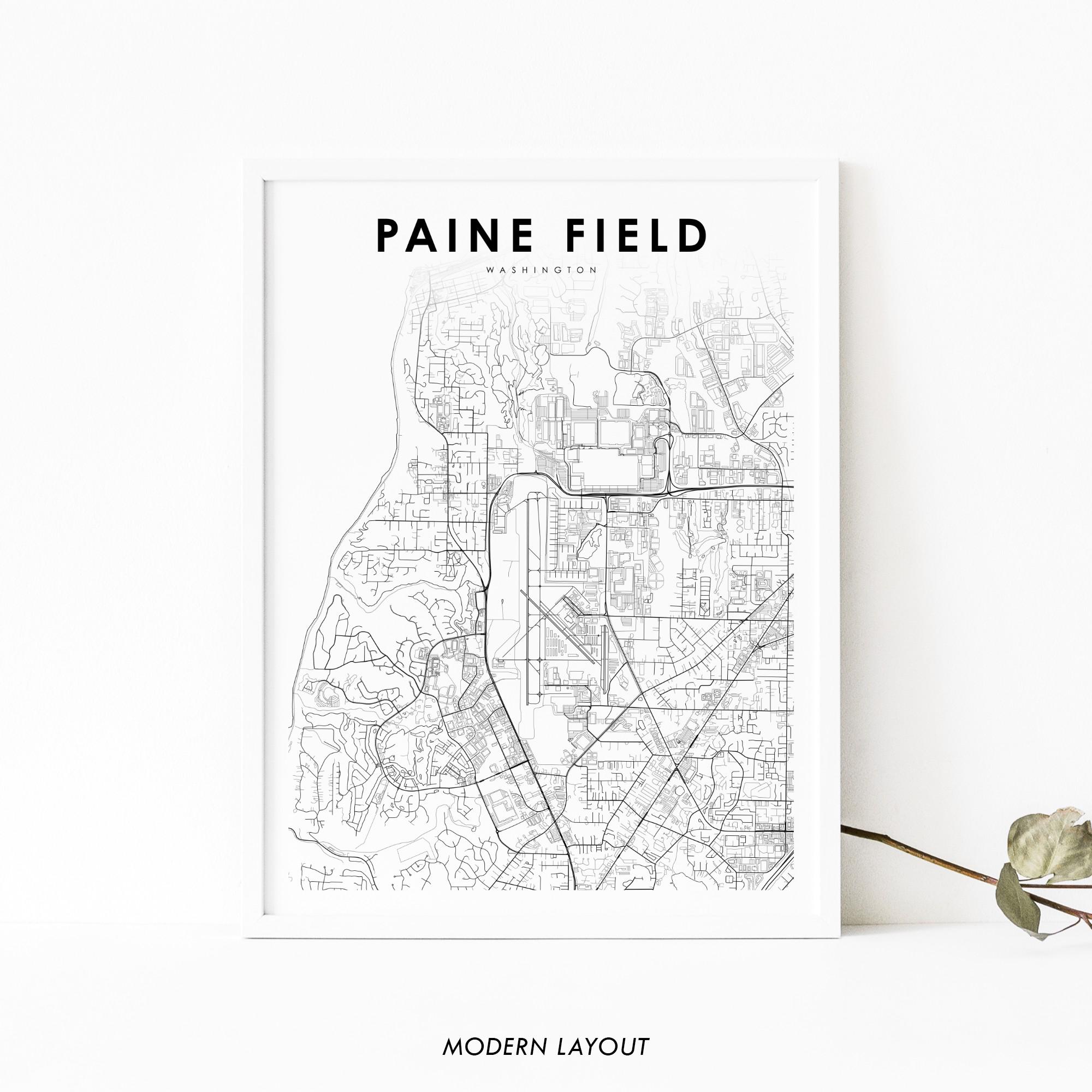 Paine Field WA Map Print, Washington USA Map Art Poster, Snohomish County, City Street Road Map Print, Room Office Wall Decor, Printable Map