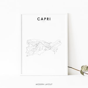 Impressão de mapa da ilha de Capri Itália, pôster de arte de mapa de estradas, Nápoles Campania, arte de mapa de Itália, decoração de escritório de parede de quarto de berçário, mapa para impressão