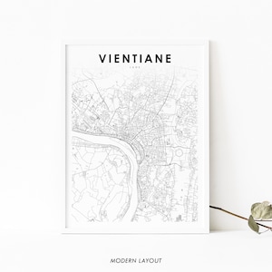 Vientiane Laos Karte Print, Vientiane Karte Kunst Poster, Viang Chan, Stadt Straße Road Map Print, Kinderzimmer Wand Büro Dekor, druckbare Karte