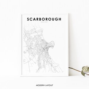 Impresión de mapas de Scarborough Inglaterra, cartel de arte de mapas del Reino Unido, impresión de mapas de carreteras de la calle de la ciudad, decoración de la oficina de la pared de la guardería, mapa imprimible