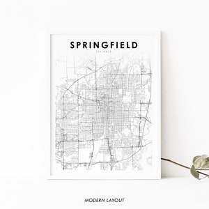 Impresión de mapas de Springfield IL, cartel de arte de mapas de Illinois EE. UU., impresión de mapas de carreteras de la calle de la ciudad, decoración de la oficina de la pared de la guardería, mapa imprimible