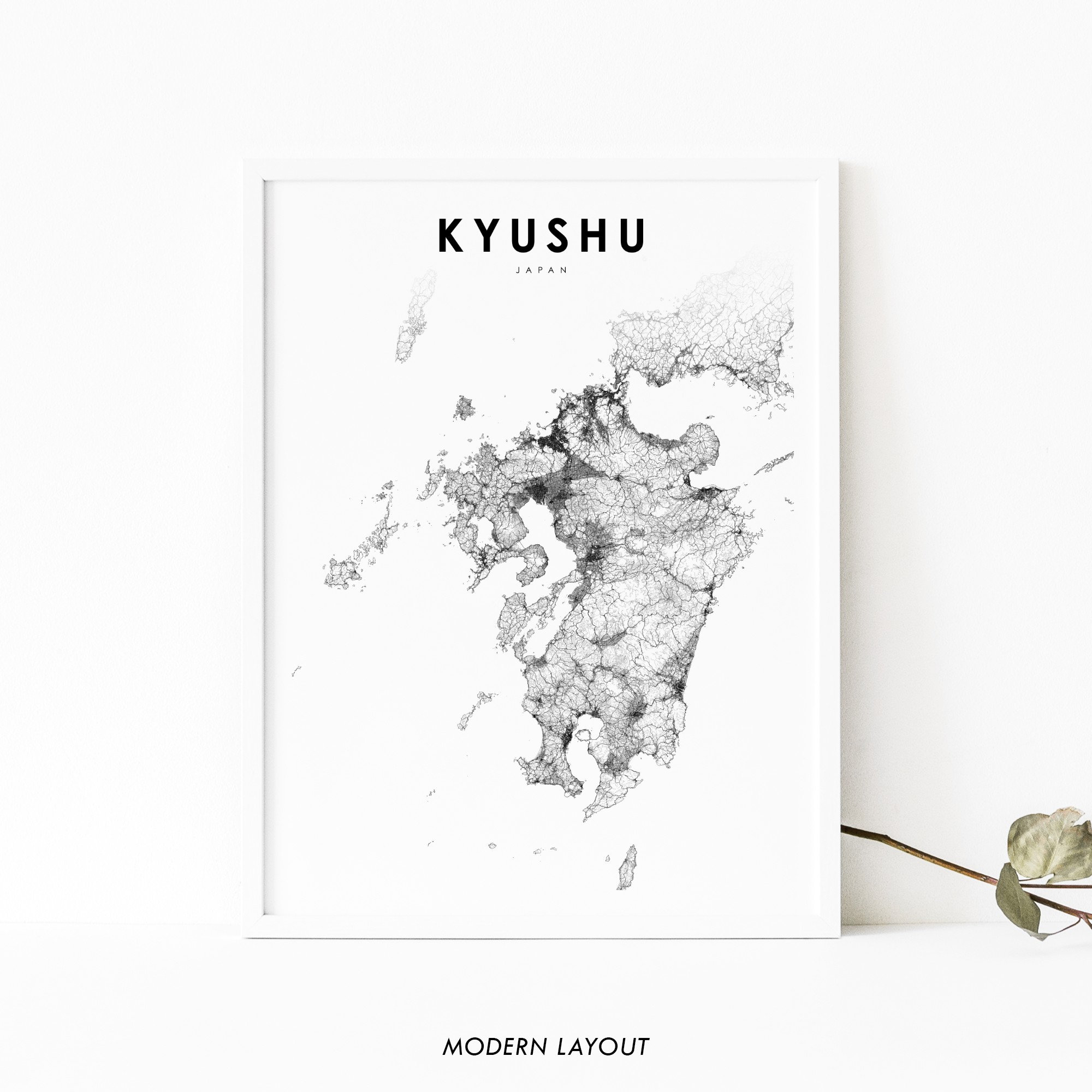 Kyushu Japan Map Print, 九州 日本 Road Map Art Poster, Kyusyu 